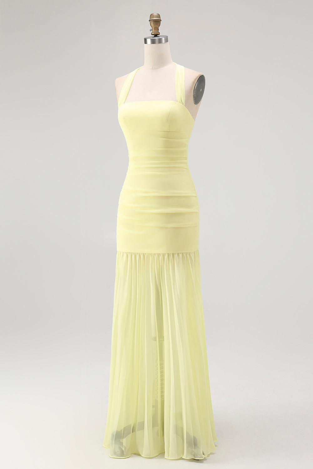 yellow halter neck bridesmaid dress Jasmine Halter Maxi Dress, in Pale Yellow Luxe Satin, Size: 2XL | Show Me Your Mumu