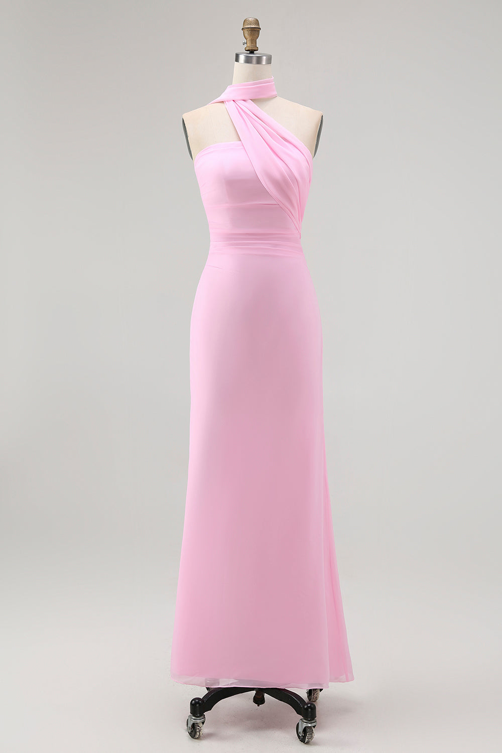 Wedtrend Women Blush Halter Wedding Guest Dress Sheath Floor-Length Sleeveless Simple Long Bridesmaid Dress, Blush / US26W