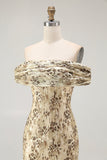 Champagne Flower Off The Shoulder Print Sheath Maxi Dress