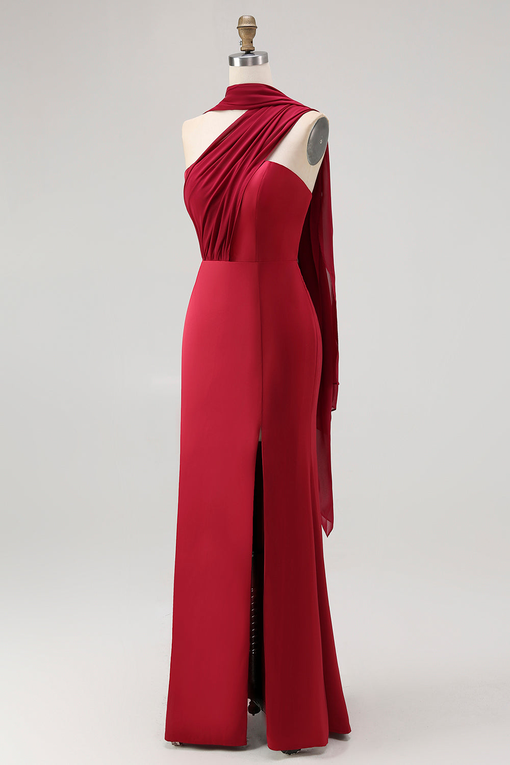 WEDTREND Women One-Shoulder Draped Long Bridesmaid Dress Satin Floor Length Wedding Guest Dress with Side Slit WEDTREND Women One-Shoulder Draped Long Bridesmaid Dress Satin Floor Length Wedding Guest Dress with Side Slit