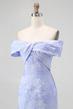 Elegant Off The Shoulder Floral Jacquard Mermaid Maxi Blue Formal Dress