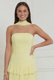 Yellow A-Line Strapless Chiffon Long Bridesmaid Dress with Ruffles