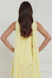 Yellow A-Line Strapless Chiffon Long Bridesmaid Dress with Ruffles
