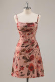 Dusty Rose A Line Corset Floral Short Homecoming Dress