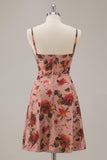 Dusty Rose A Line Corset Floral Short Homecoming Dress