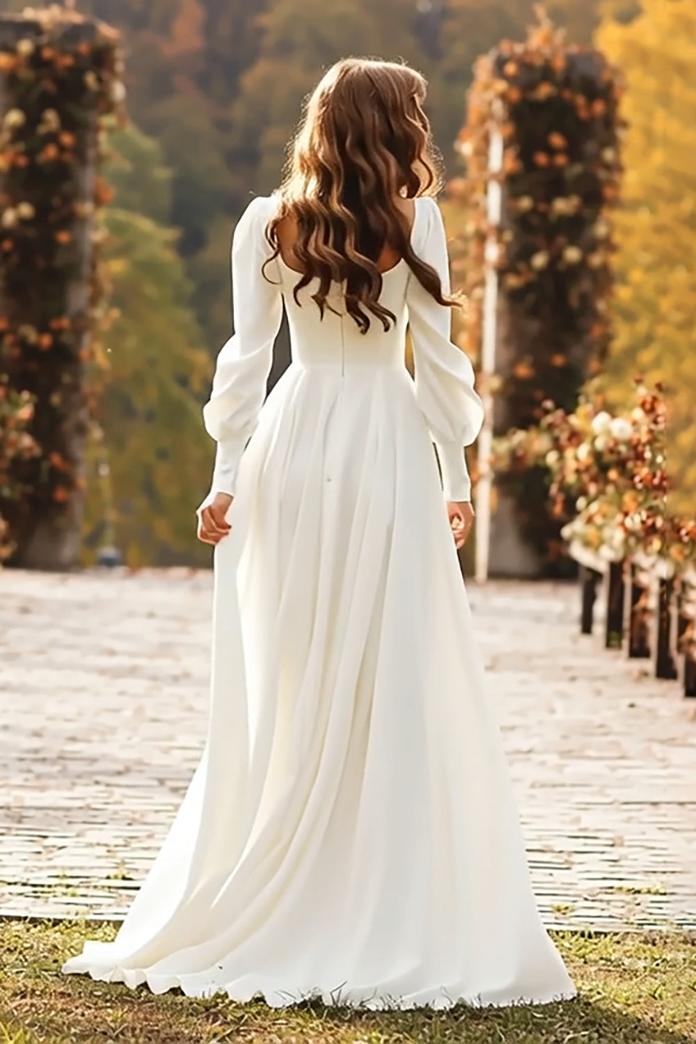 Wedtrend Women Ivory A-Line Wedding Dress Square Neck Bridal Shower Dress with Long Sleeves, Ivory / US24W Wedtrend Women Ivory A-Line Wedding Dress Square Neck Bridal Shower Dress with Long Sleeves, Ivory / US24W