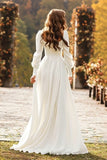 A-Line Square Neck Ivory Wedding Dress with Long Sleeves