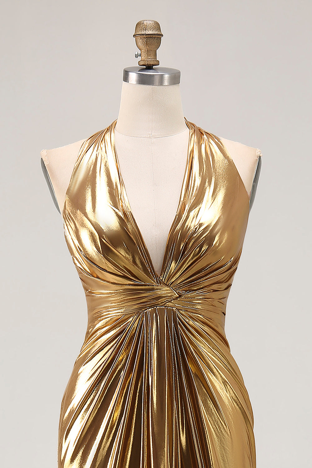 WEDTREND Women Gold Halter Long Prom Dress Sheath Ruched Metallic Satin Evening Dress with Slit WEDTREND Women Gold Halter Long Prom Dress Sheath Ruched Metallic Satin Evening Dress with Slit