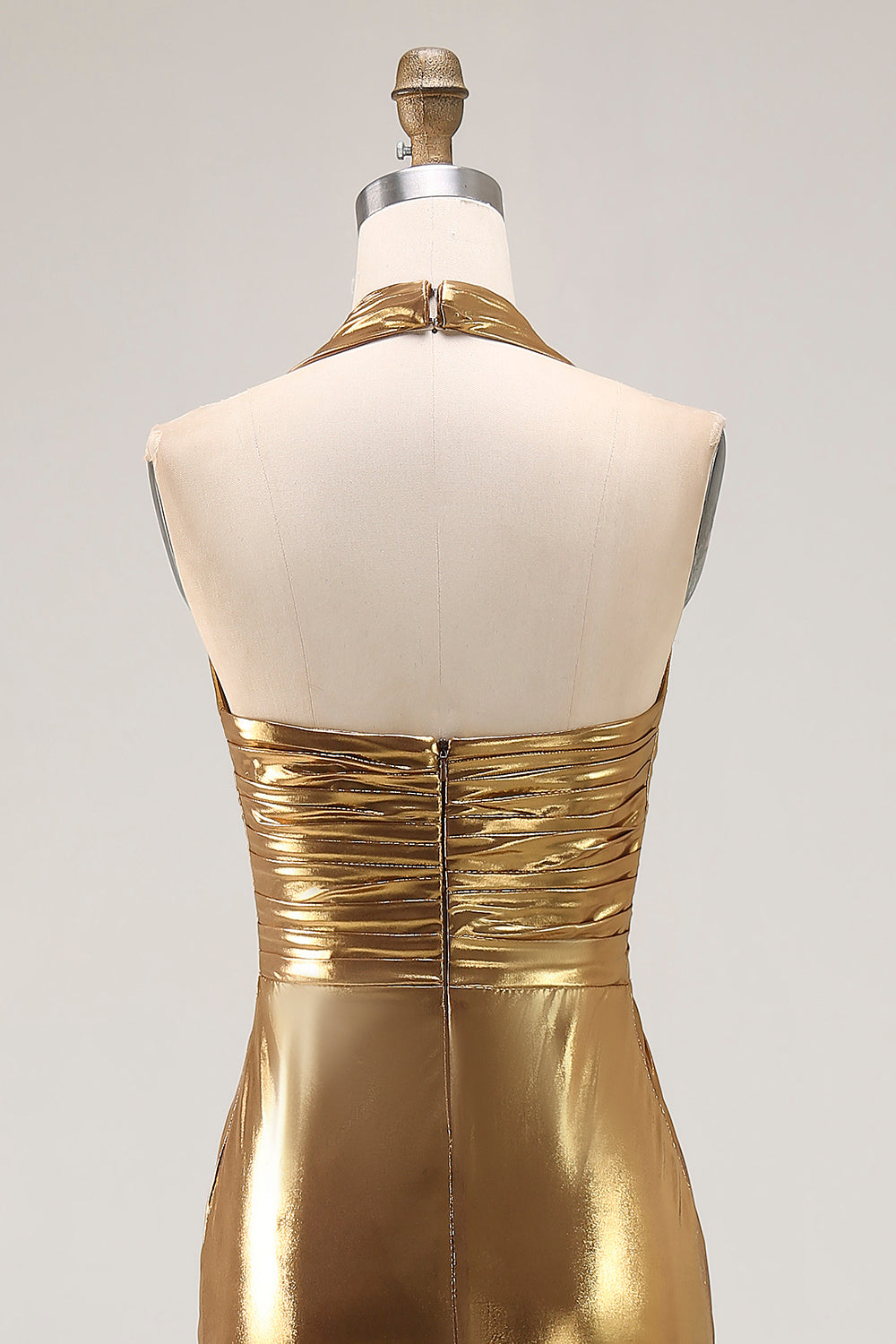 Wedtrend Women Gold Halter Long Prom Dress Sheath Ruched Metallic Satin Evening Dress with Slit, Gold / US8 Wedtrend Women Gold Halter Long Prom Dress Sheath Ruched Metallic Satin Evening Dress with Slit, Gold / US8