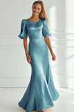 Champagne Mermaid Scoop Nevk Formal Dress with Half Sleeves