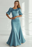 Champagne Mermaid Scoop Nevk Formal Dress with Half Sleeves