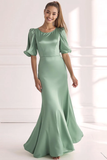 Champagne Mermaid Scoop Nevk Formal Dress with Half Sleeves