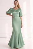 Champagne Mermaid Scoop Nevk Formal Dress with Half Sleeves