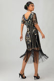 Sparkly Flapper Black Golden Sequin Bodycon Fringed 1920s Dress