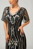 Flapper Burgundy Sequin Bodycon Fringed 1920s Dress