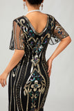 Flapper Burgundy Sequin Bodycon Fringed 1920s Dress