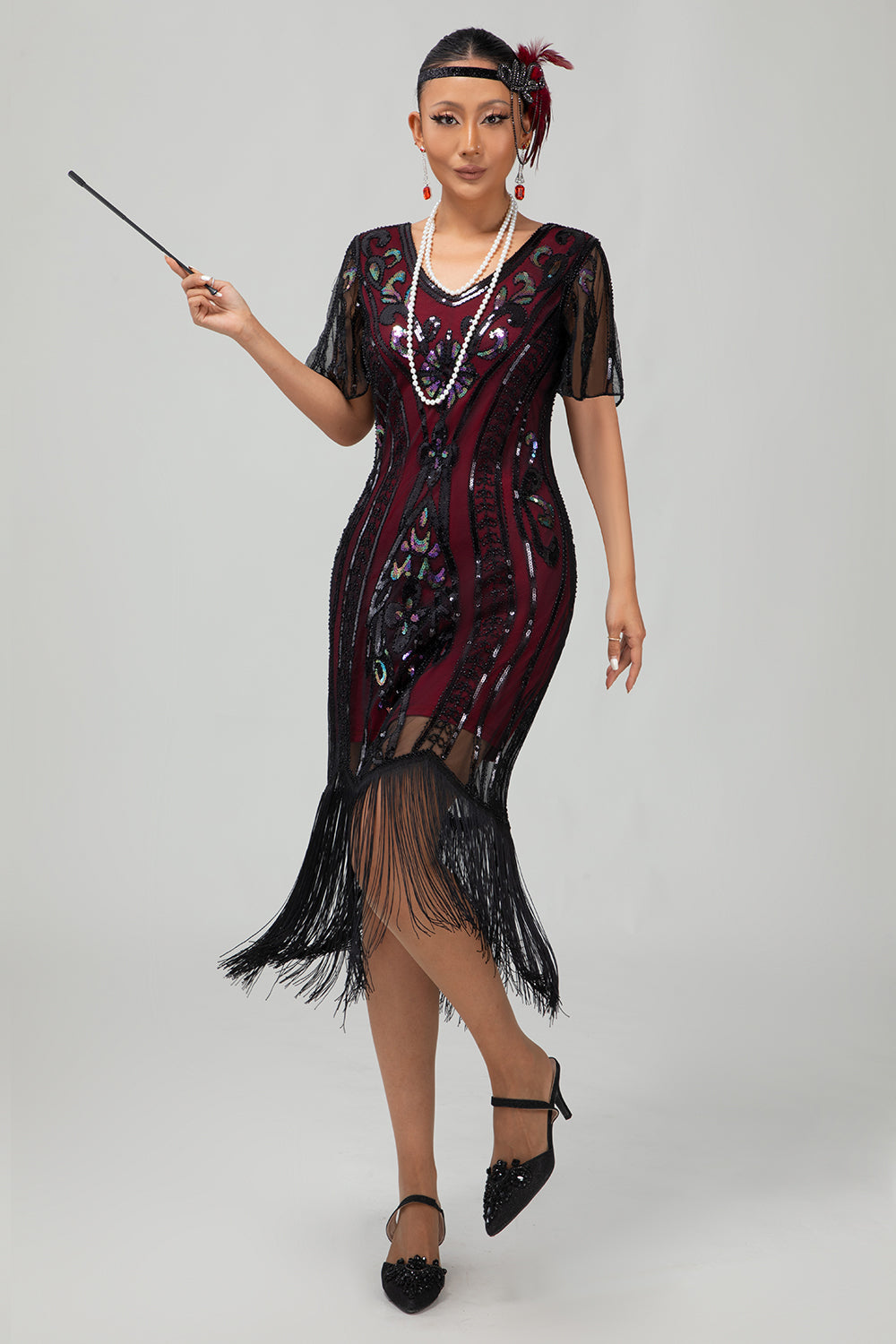 WEDTREND Women Burgundy Fringed 1920s Dress Sequin Bodycon Flapper Vintage Dress with Short Sleeves WEDTREND Women Burgundy Fringed 1920s Dress Sequin Bodycon Flapper Vintage Dress with Short Sleeves
