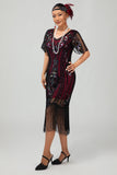 Sparkly Flapper Black Golden Sequin Bodycon Fringed 1920s Dress