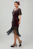 Sparkly Flapper Black Golden Sequin Bodycon Fringed 1920s Dress