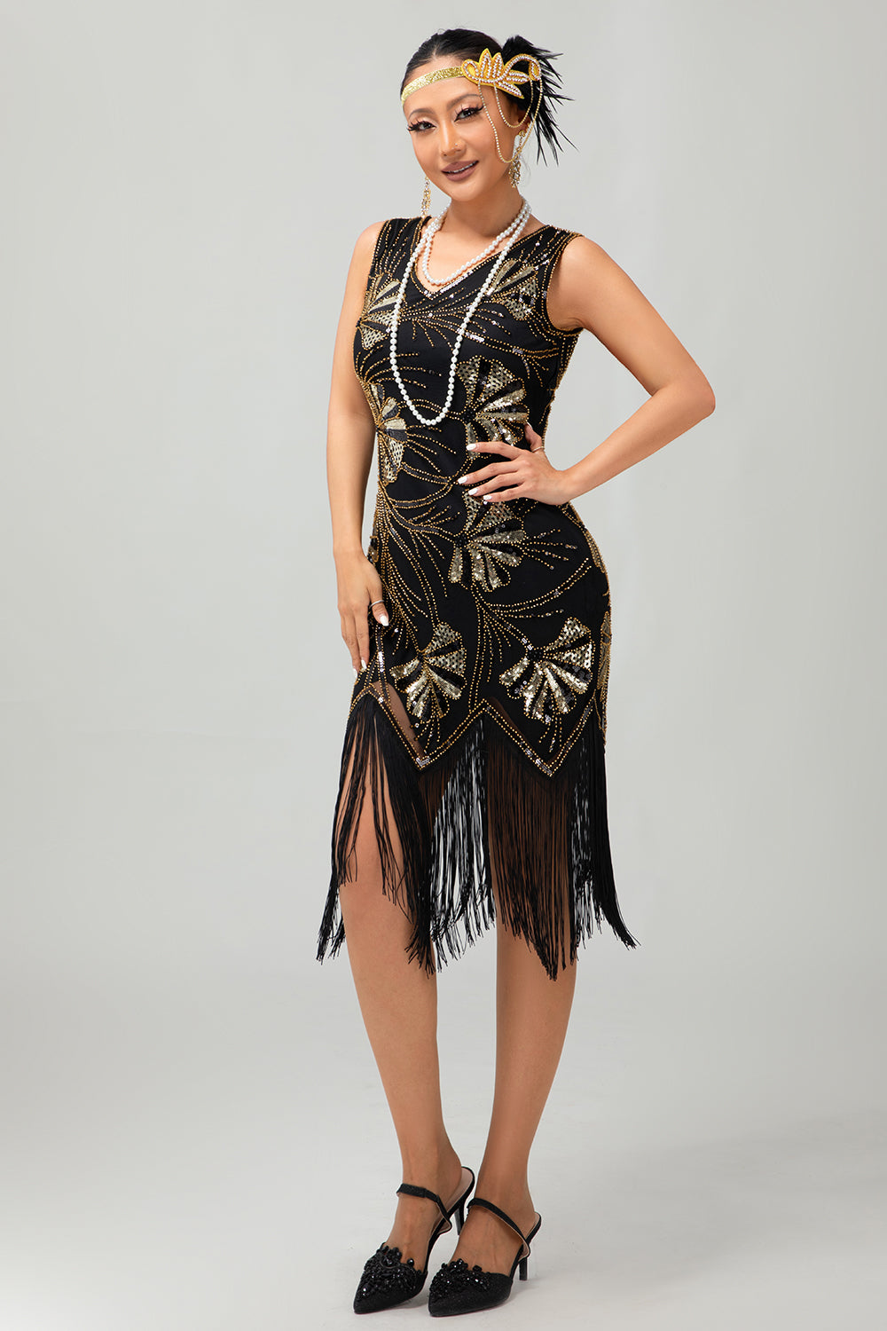 sequin flapper dress 1920s Beaded Mable Stunning Detail SWEETV 1920s Vintage Peacock Flapper