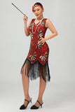 Sparkly Black Golden Short 1920s Dress with Fringes