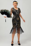 Beaded Black Golden Fringed Bodycon 1920s Dress