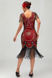 Gatsby Black Silver Scoop Fringed Bodycon 1920s Dress with Sequins