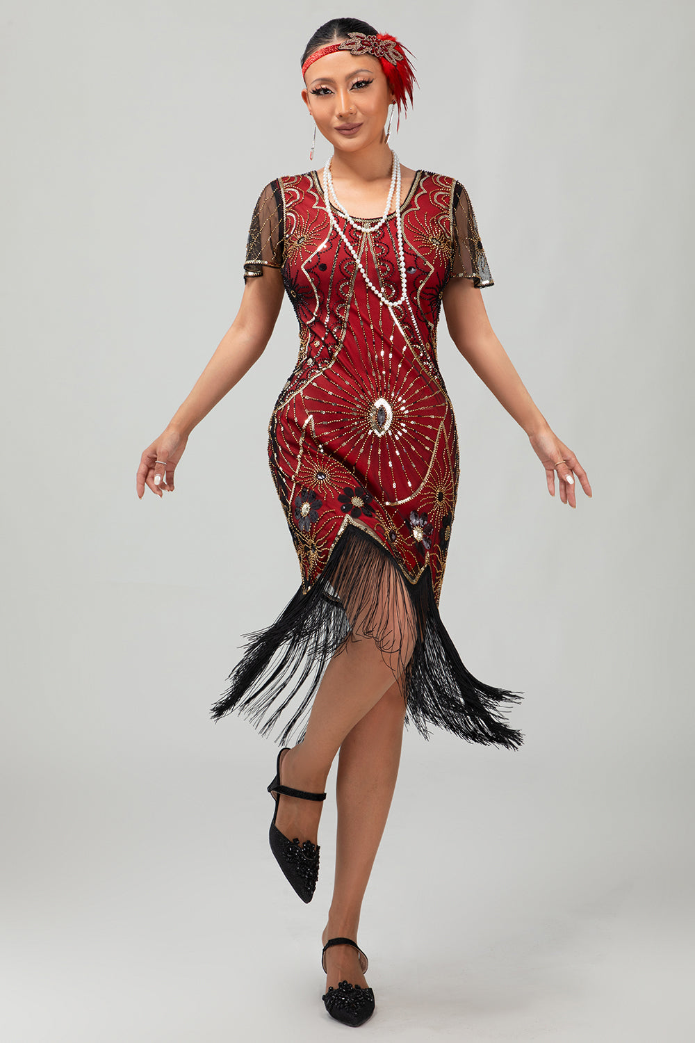red beaded flapper dress Queendancer Women's Burgundy Gatsby Glitter Fringe 1920s Party Flapper Dress queendancer