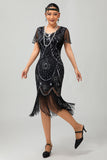 Beaded Black Golden Fringed Bodycon 1920s Dress