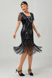 Beaded Black Golden Fringed Bodycon 1920s Dress
