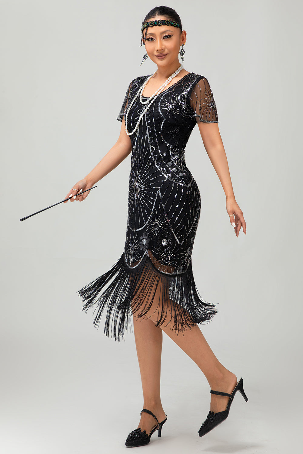 black and silver gatsby dress Gatsbylady Dorothy Fringe 20's Flapper Dress Black Silver