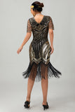 Black Golden Sequin Bodycon 1920s Flapper Dress with Tassles