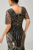 Black Golden Sequin Bodycon 1920s Flapper Dress with Tassles