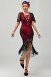Black Golden Sequin Bodycon 1920s Flapper Dress with Tassles