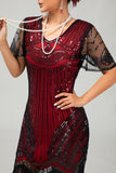 Sparkly Black Red Bodycon Fringed Short 1920s Dress With Fringes