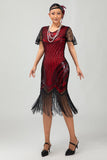 Black Golden Sequin Bodycon 1920s Flapper Dress with Tassles
