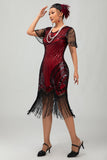 Black Golden Sequin Bodycon 1920s Flapper Dress with Tassles