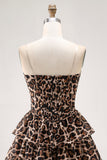 Brown Leopard Strapless Ruffled A-Line Corset Mini Homecoming Dress