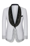 Men's White Beaded Shawl Lapel Single Breasted 3 Pieces Suits