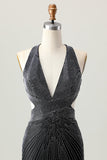 Black Bodycon V-Neck Backless Homecoming Dress with Beading