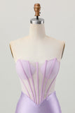 Lilac Strapless Corset Short Satin Homecoming Dress with Beading