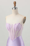 Lilac Strapless Corset Short Satin Homecoming Dress with Beading