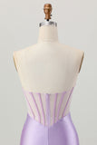 Lilac Strapless Corset Short Satin Homecoming Dress with Beading