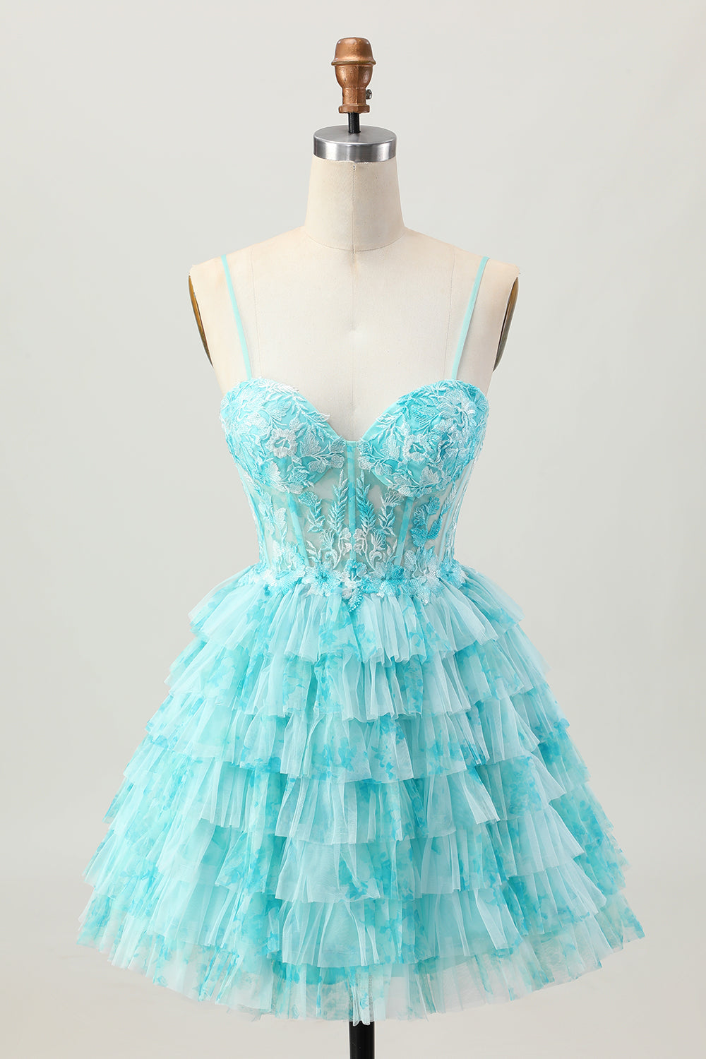 WEDTREND Women Blue Homecoming Dress with Embroidery A-Line Printed Tiered Short Prom Dress with Lace Up Back WEDTREND Women Blue Homecoming Dress with Embroidery A-Line Printed Tiered Short Prom Dress with Lace Up Back
