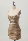 Red Bodycon Spaghetti Straps Cut Out Ruched Short  Homecoming Dress