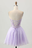 Sparkly Lilac A Line Strapless Beaded Sequins Short Homecoming Dress