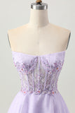 Sparkly Lilac A Line Strapless Beaded Sequins Short Homecoming Dress