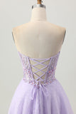 Sparkly Lilac A Line Strapless Beaded Sequins Short Homecoming Dress