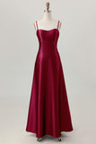 Dusty Sage A-Line Spaghetti Straps Satin Long Bridesmaid Dress with Lace Up Back