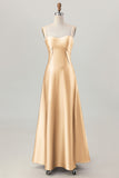 Dusty Sage A-Line Spaghetti Straps Satin Long Bridesmaid Dress with Lace Up Back